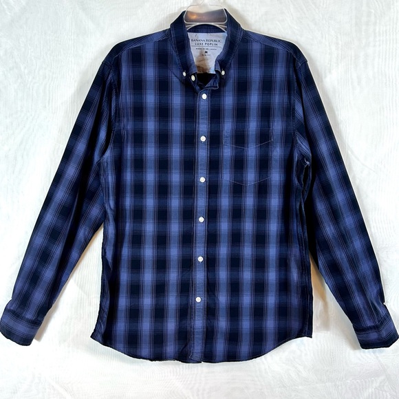 Men’s Banana Republic Luxe Poplin Slim Fit Plaid Shirt / size medium - Picture 1 of 8
